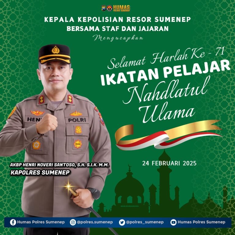 Kapolres Sumenep Ucapkan Selamat Harlah ke-71 Ikatan Pelajar Nahdlatul Ulama: Sinergi Pemuda dan Kepolisian untuk Bangsa