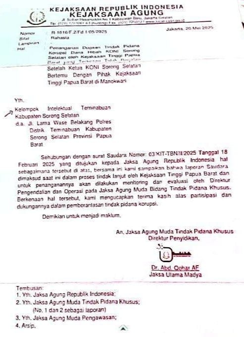 Kejaksaan Agung Perintahkan Buka Kembali Kasus Dugaan Korupsi Dana Hibah KONI Sorong Selatan 2017–2021 2 IMG 20250624 070216